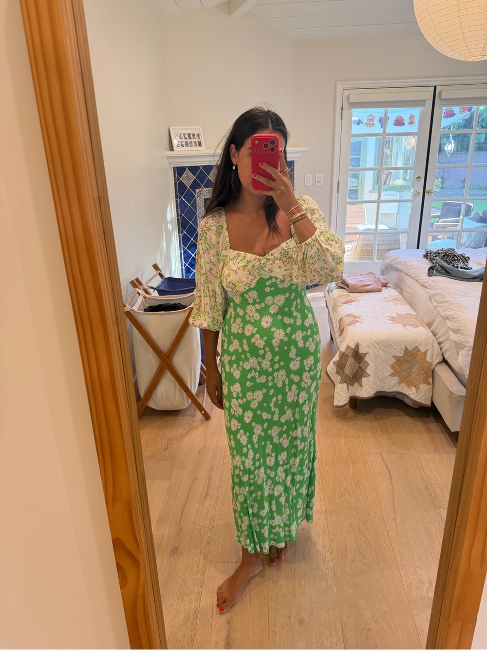 RIXO Green and White Floral Maxi Dress